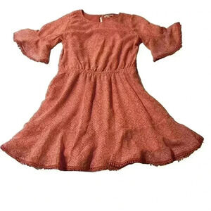 Girls Size 14 Ella Moss Dress, Pink & White Lined with Crochet-Style Edging